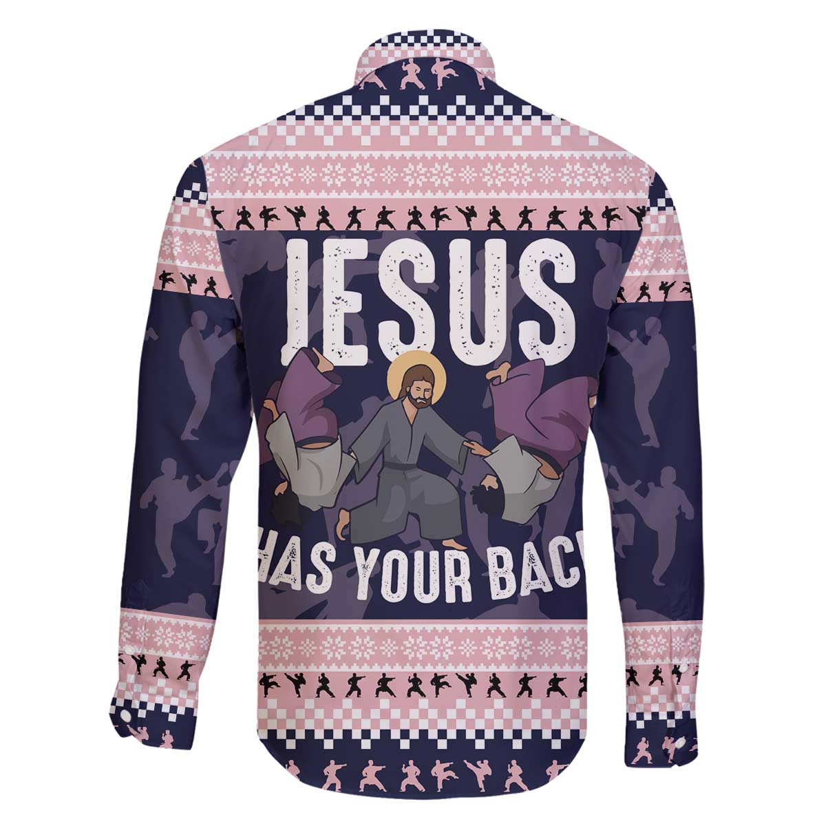 Jesus Has Your Back Jiu Jitsu Christmas Family Matching Off The Shoulder Long Sleeve Dress and Hawaiian Shirt Funny Xmas Holiday Patterns - Wonder Print Shop