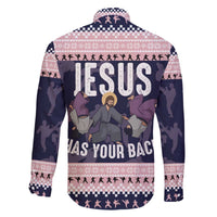 Jesus Has Your Back Jiu Jitsu Christmas Family Matching Off The Shoulder Long Sleeve Dress and Hawaiian Shirt Funny Xmas Holiday Patterns - Wonder Print Shop