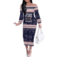 Jesus Has Your Back Jiu Jitsu Christmas Family Matching Off The Shoulder Long Sleeve Dress and Hawaiian Shirt Funny Xmas Holiday Patterns - Wonder Print Shop