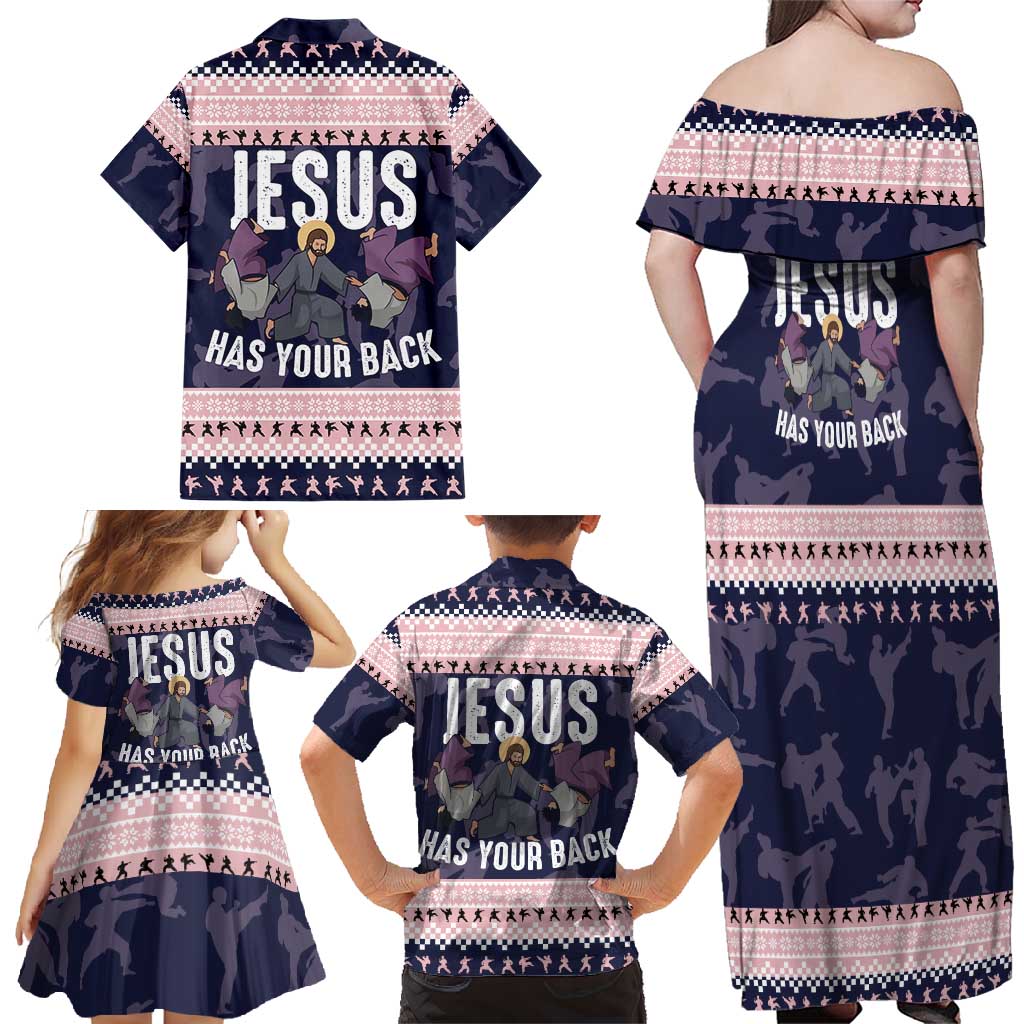 Jesus Has Your Back Jiu Jitsu Christmas Family Matching Off Shoulder Maxi Dress and Hawaiian Shirt Funny Xmas Holiday Patterns - Wonder Print Shop
