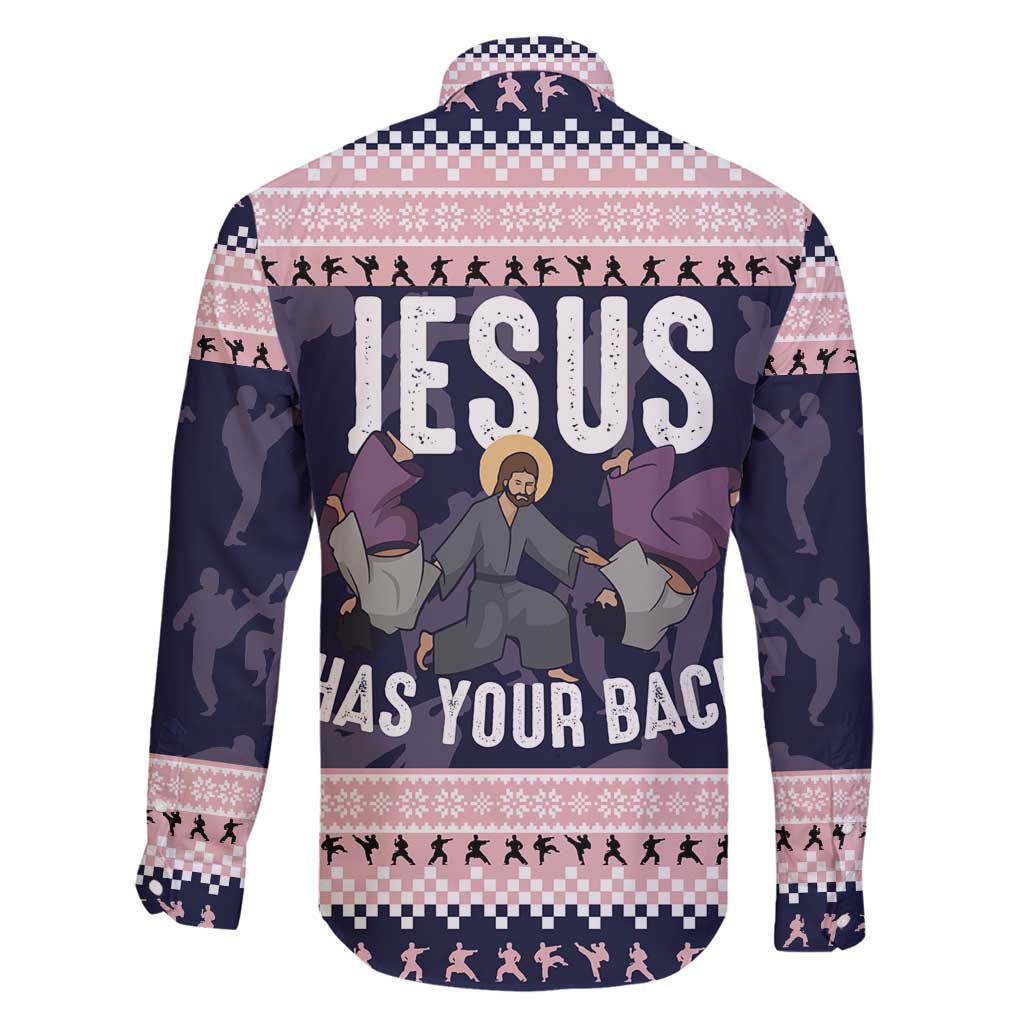 Jesus Has Your Back Jiu Jitsu Christmas Family Matching Off Shoulder Maxi Dress and Hawaiian Shirt Funny Xmas Holiday Patterns - Wonder Print Shop