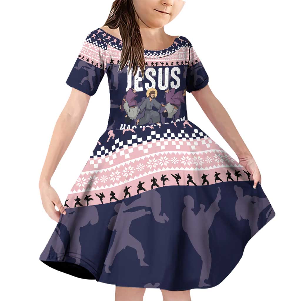 Jesus Has Your Back Jiu Jitsu Christmas Family Matching Off Shoulder Short Dress and Hawaiian Shirt Funny Xmas Holiday Patterns - Wonder Print Shop