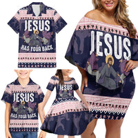 Jesus Has Your Back Jiu Jitsu Christmas Family Matching Off Shoulder Short Dress and Hawaiian Shirt Funny Xmas Holiday Patterns - Wonder Print Shop