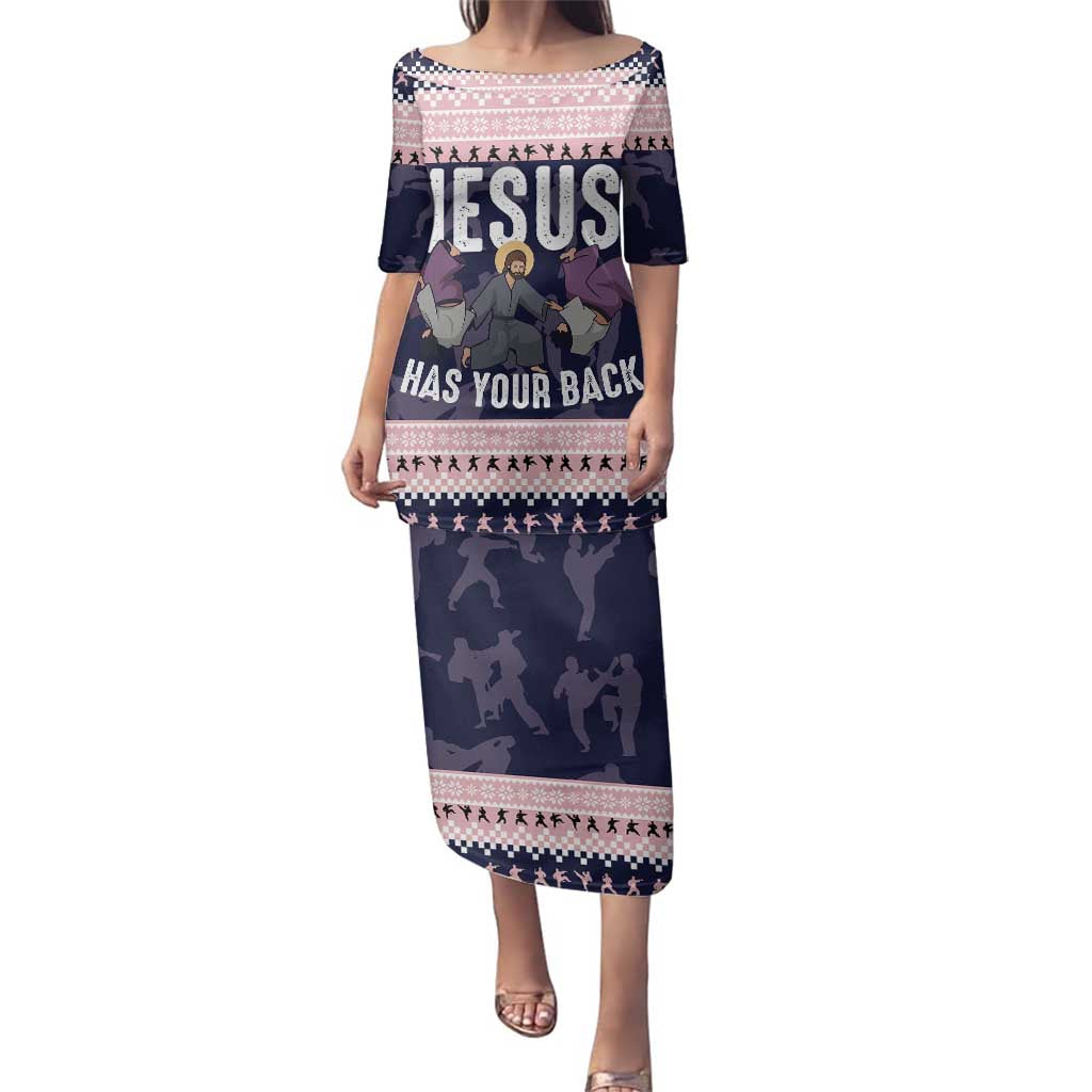 Jesus Has Your Back Jiu Jitsu Christmas Family Matching Puletasi and Hawaiian Shirt Funny Xmas Holiday Patterns - Wonder Print Shop