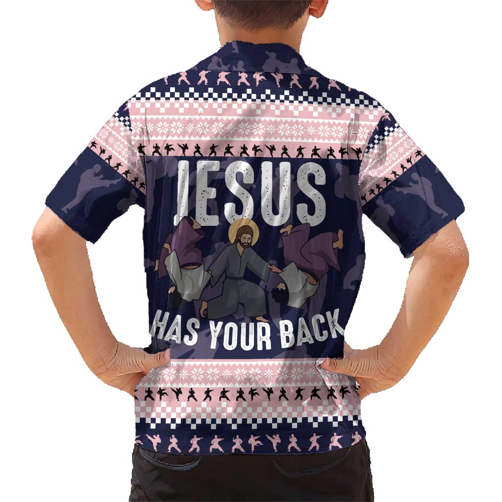 Jesus Has Your Back Jiu Jitsu Christmas Family Matching Short Sleeve Bodycon Dress and Hawaiian Shirt Funny Xmas Holiday Patterns - Wonder Print Shop