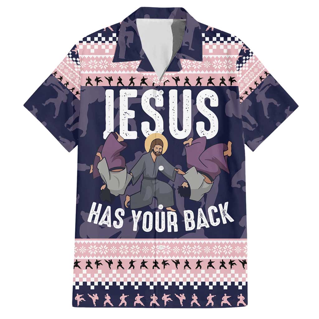 Jesus Has Your Back Jiu Jitsu Christmas Family Matching Short Sleeve Bodycon Dress and Hawaiian Shirt Funny Xmas Holiday Patterns - Wonder Print Shop