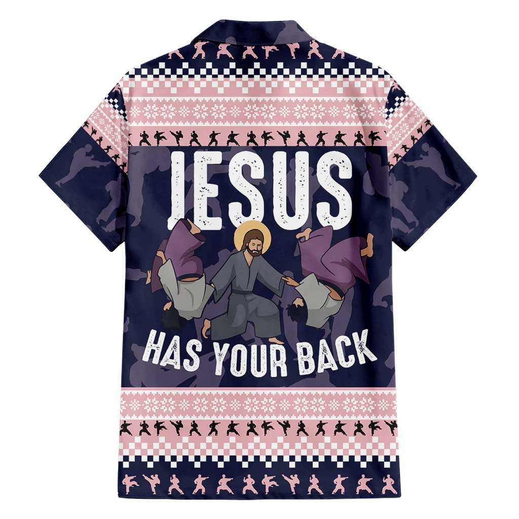 Jesus Has Your Back Jiu Jitsu Christmas Family Matching Short Sleeve Bodycon Dress and Hawaiian Shirt Funny Xmas Holiday Patterns - Wonder Print Shop