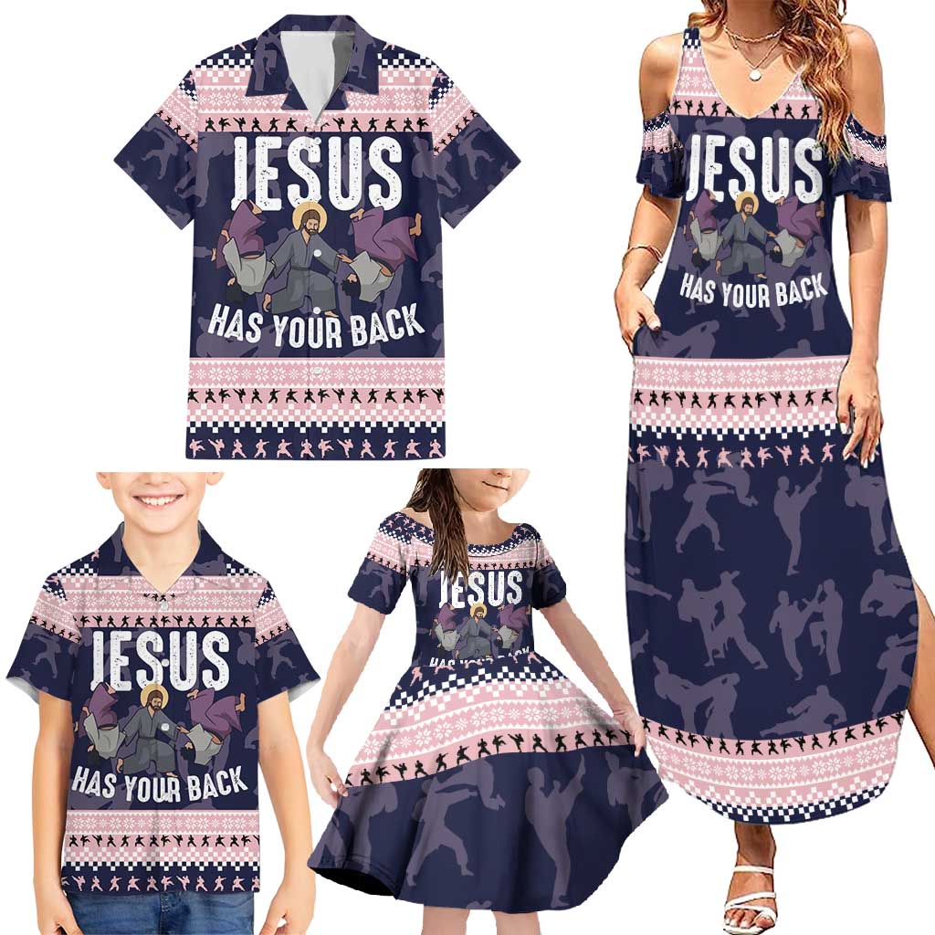 Jesus Has Your Back Jiu Jitsu Christmas Family Matching Summer Maxi Dress and Hawaiian Shirt Funny Xmas Holiday Patterns - Wonder Print Shop