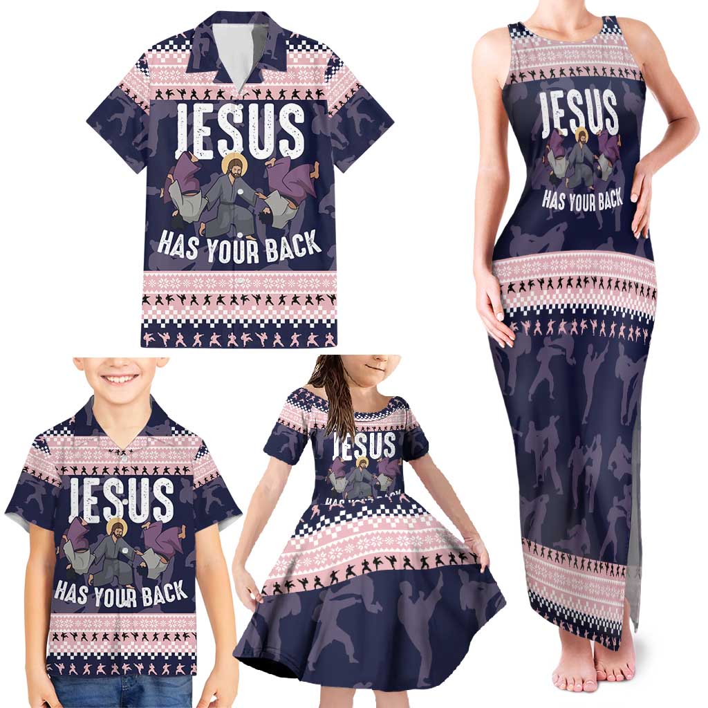 Jesus Has Your Back Jiu Jitsu Christmas Family Matching Tank Maxi Dress and Hawaiian Shirt Funny Xmas Holiday Patterns - Wonder Print Shop