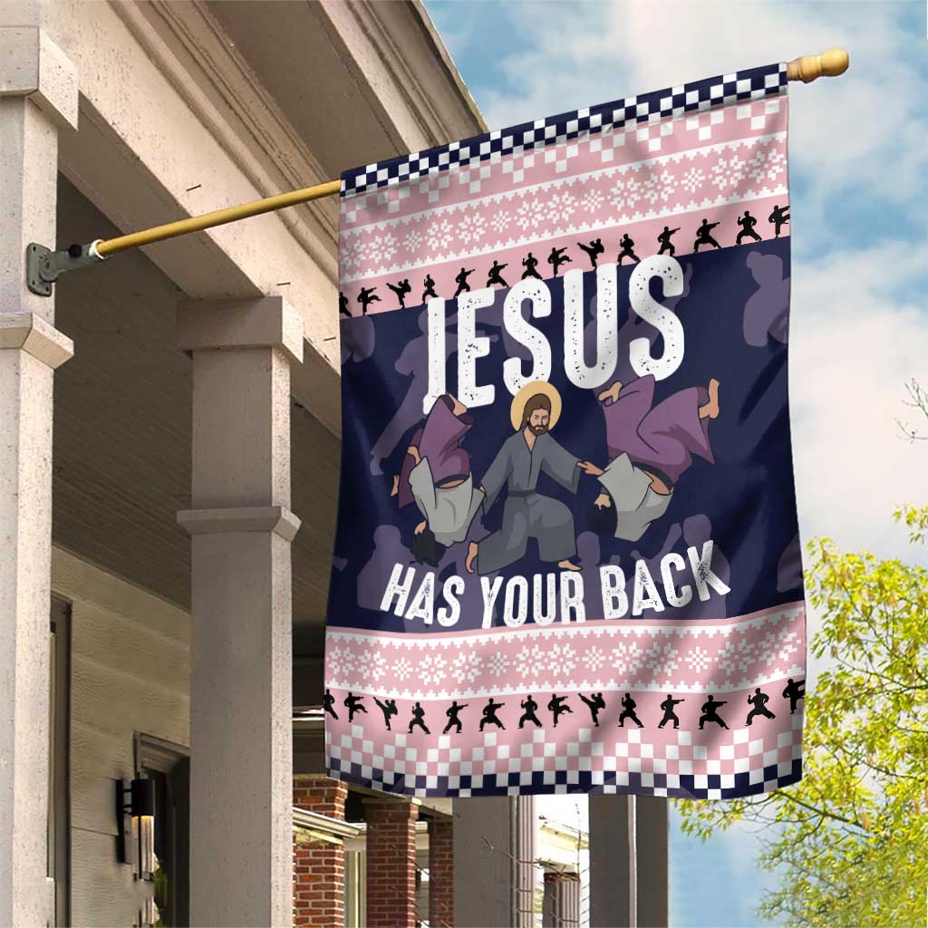 Jesus Has Your Back Jiu Jitsu Christmas Garden Flag Funny Xmas Holiday Patterns - Wonder Print Shop