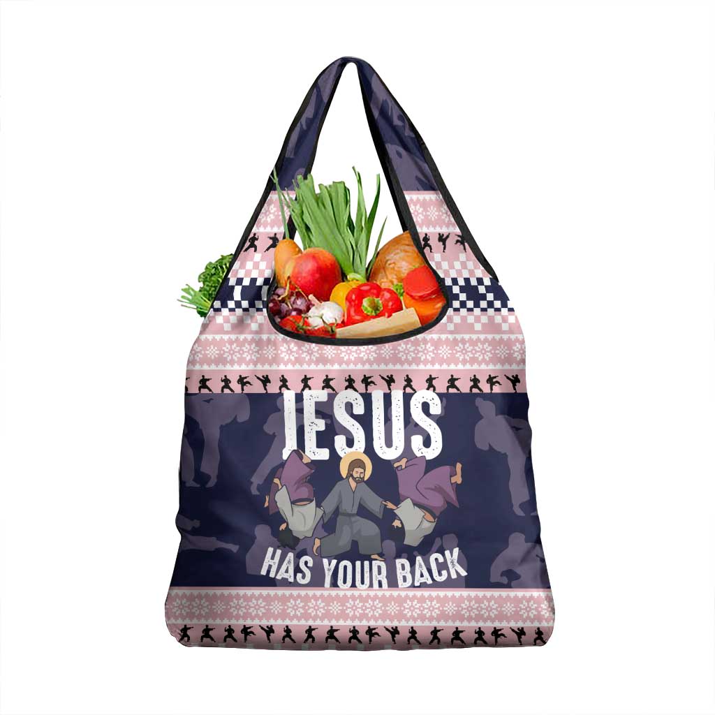 Jesus Has Your Back Jiu Jitsu Christmas Grocery Bag Funny Xmas Holiday Patterns - Wonder Print Shop
