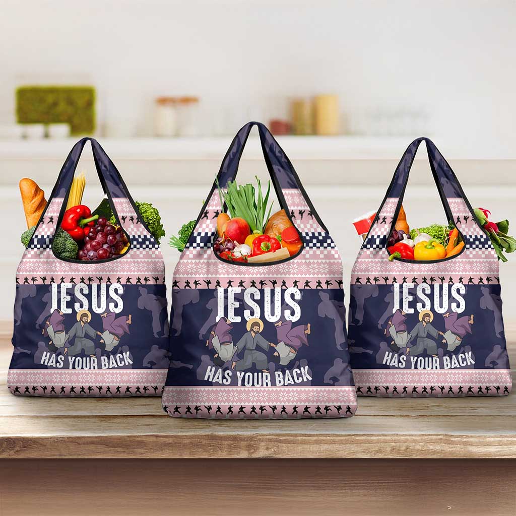 Jesus Has Your Back Jiu Jitsu Christmas Grocery Bag Funny Xmas Holiday Patterns - Wonder Print Shop