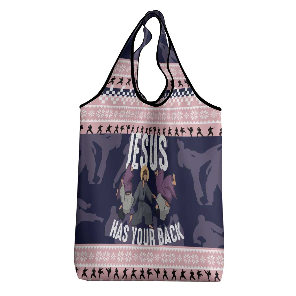 Jesus Has Your Back Jiu Jitsu Christmas Grocery Bag Funny Xmas Holiday Patterns - Wonder Print Shop