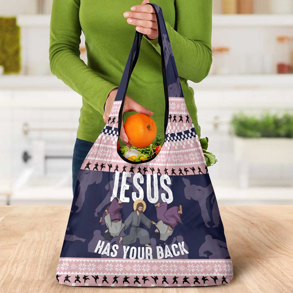 Jesus Has Your Back Jiu Jitsu Christmas Grocery Bag Funny Xmas Holiday Patterns - Wonder Print Shop