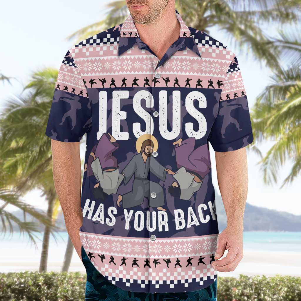 Jesus Has Your Back Jiu Jitsu Christmas Hawaiian Shirt Funny Xmas Holiday Patterns - Wonder Print Shop