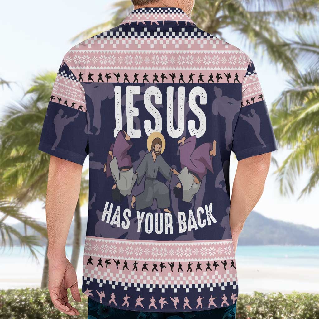 Jesus Has Your Back Jiu Jitsu Christmas Hawaiian Shirt Funny Xmas Holiday Patterns - Wonder Print Shop
