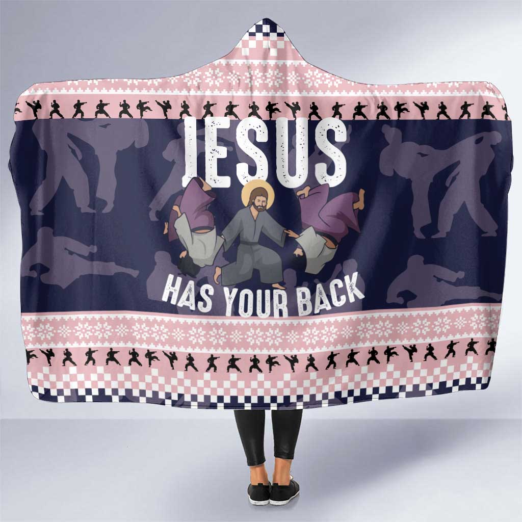 Jesus Has Your Back Jiu Jitsu Christmas Hooded Blanket Funny Xmas Holiday Patterns - Wonder Print Shop