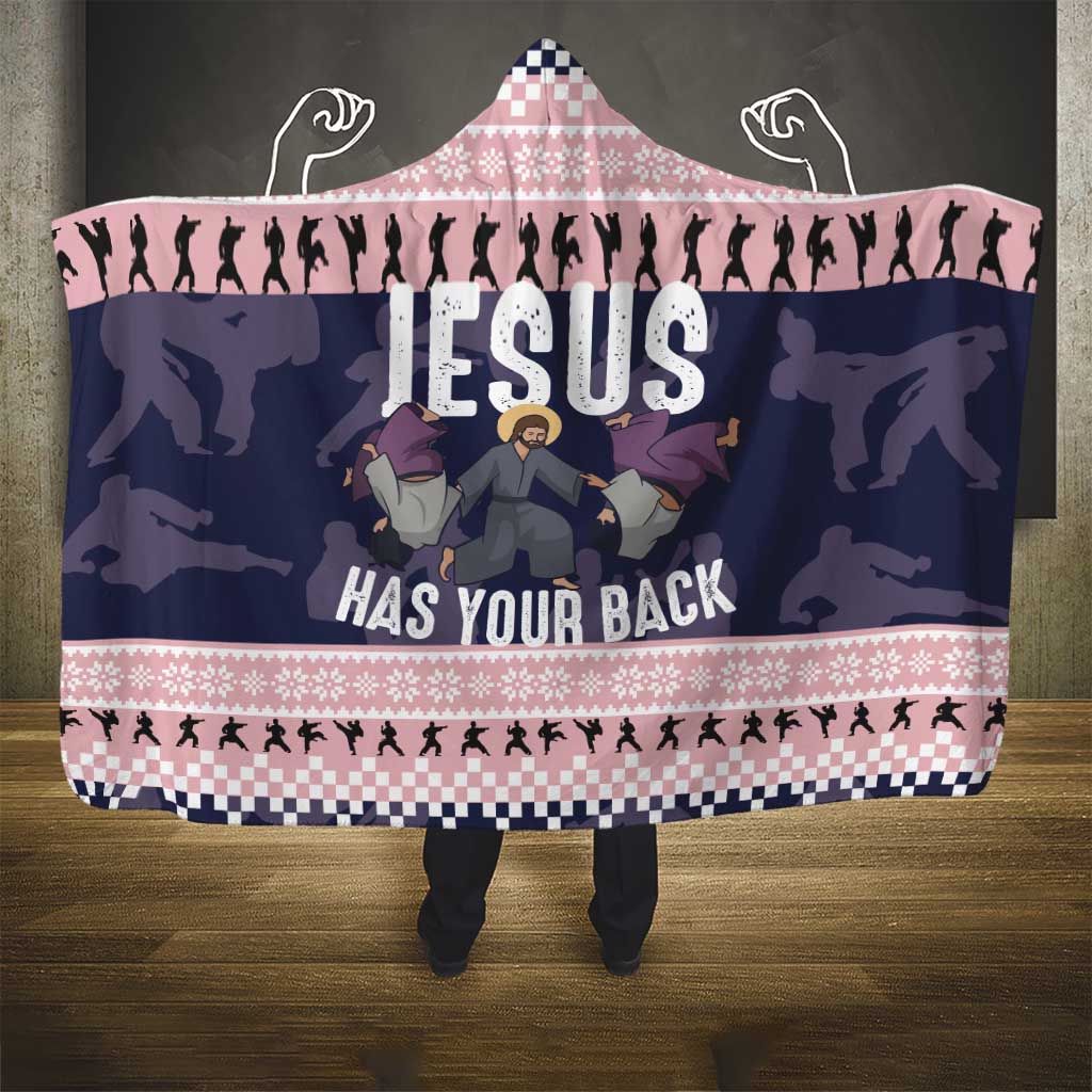 Jesus Has Your Back Jiu Jitsu Christmas Hooded Blanket Funny Xmas Holiday Patterns - Wonder Print Shop