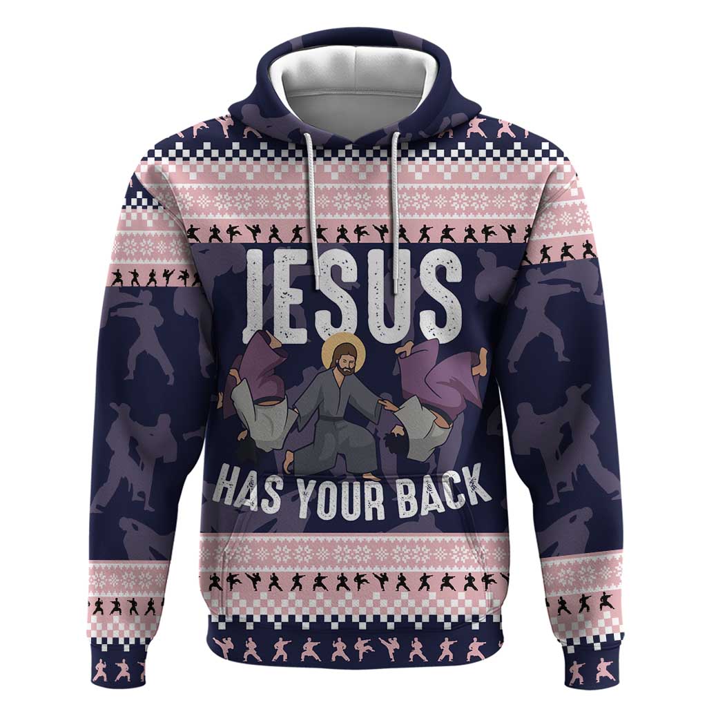 Jesus Has Your Back Jiu Jitsu Christmas Hoodie Funny Xmas Holiday Patterns - Wonder Print Shop