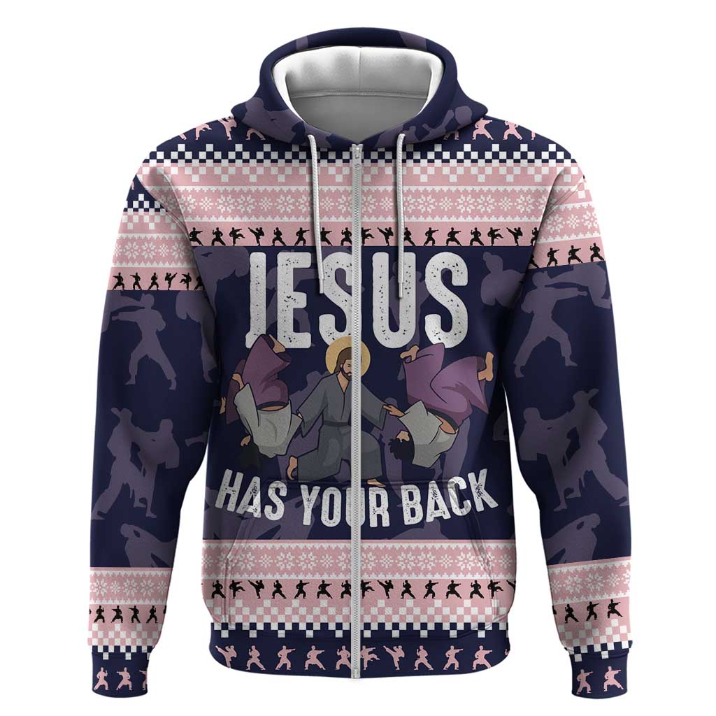 Jesus Has Your Back Jiu Jitsu Christmas Hoodie Funny Xmas Holiday Patterns - Wonder Print Shop
