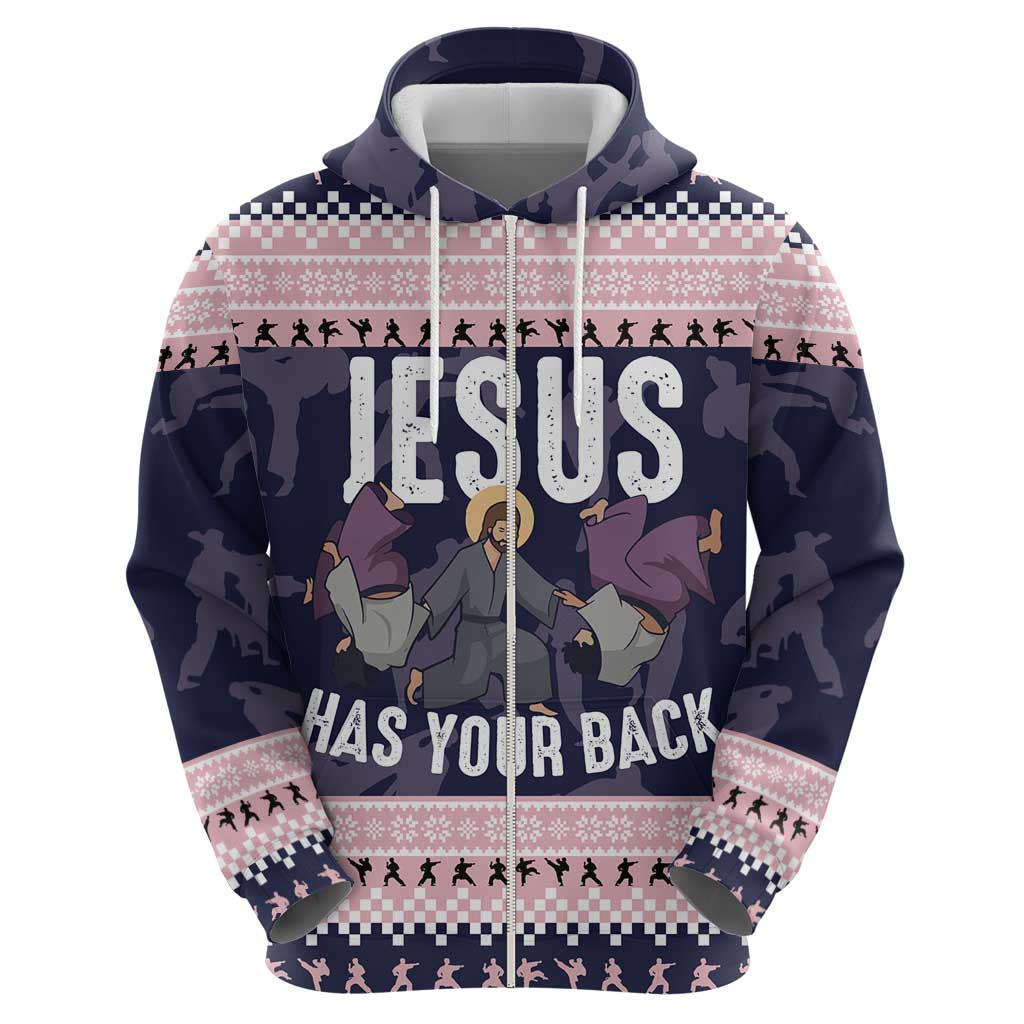 Jesus Has Your Back Jiu Jitsu Christmas Hoodie Funny Xmas Holiday Patterns - Wonder Print Shop