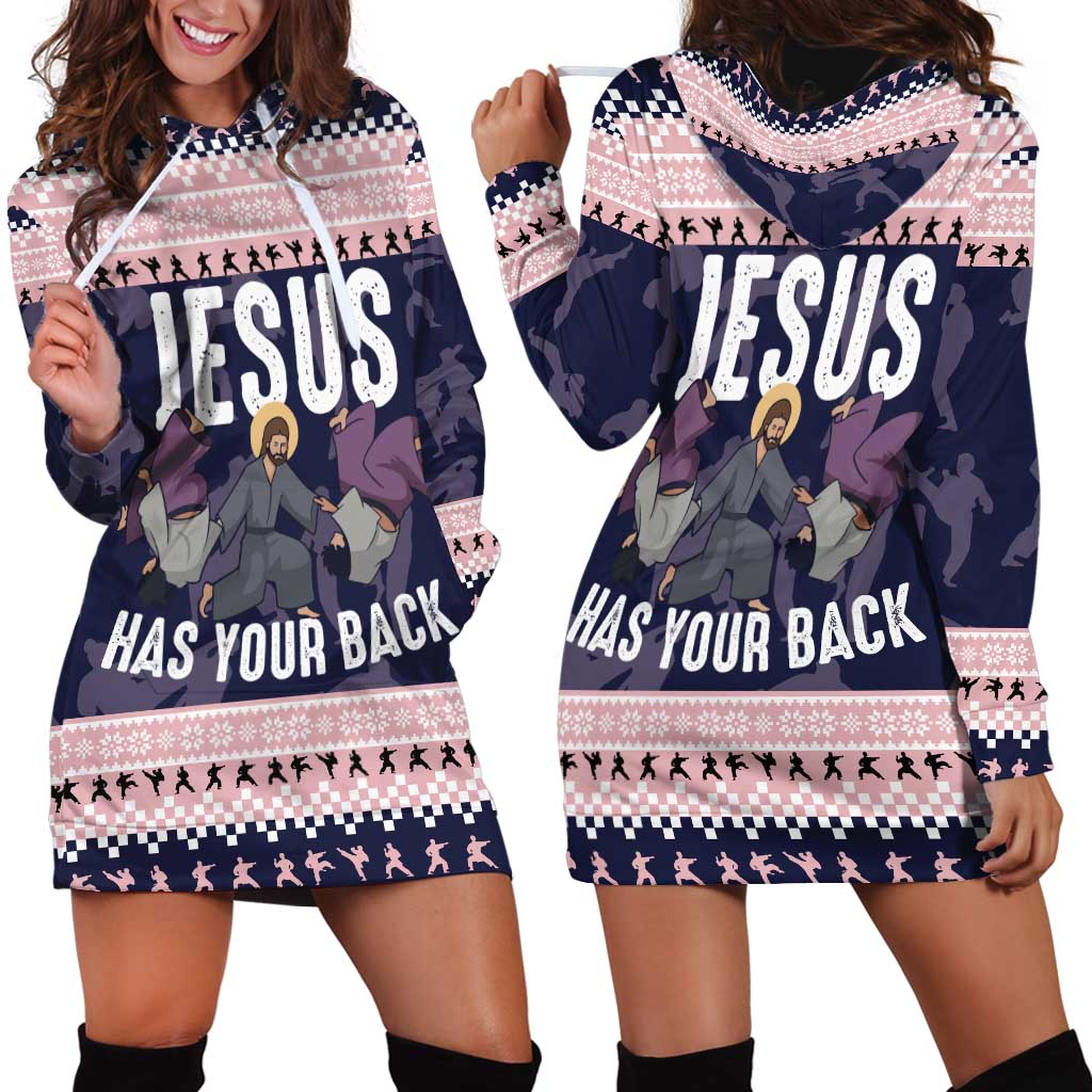 Jesus Has Your Back Jiu Jitsu Christmas Hoodie Dress Funny Xmas Holiday Patterns - Wonder Print Shop
