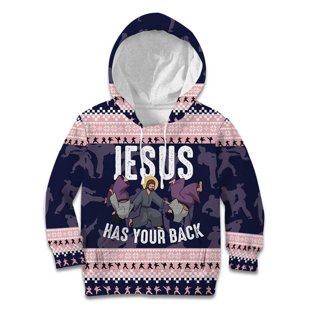 Jesus Has Your Back Jiu Jitsu Christmas Kid Hoodie Funny Xmas Holiday Patterns - Wonder Print Shop