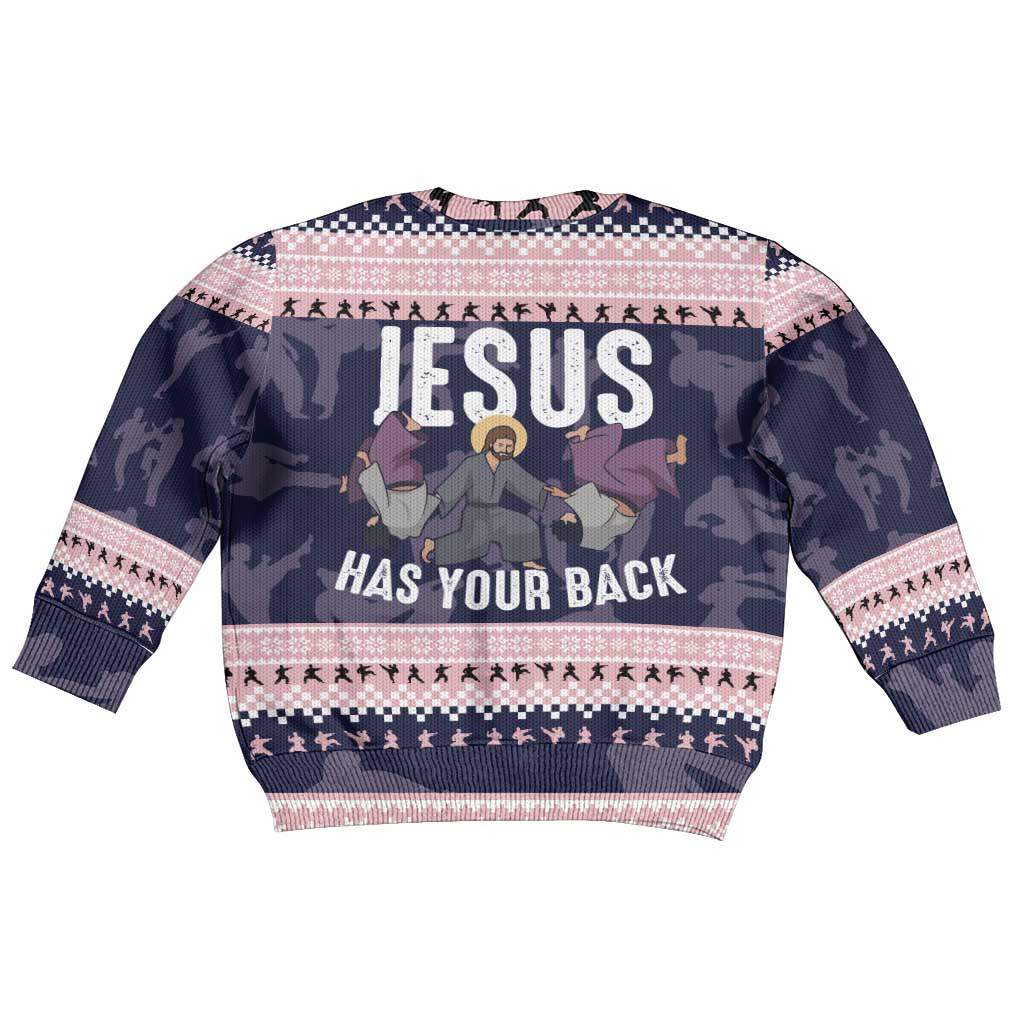 Jesus Has Your Back Jiu Jitsu Christmas Kid Ugly Christmas Sweater Funny Xmas Holiday Patterns - Wonder Print Shop