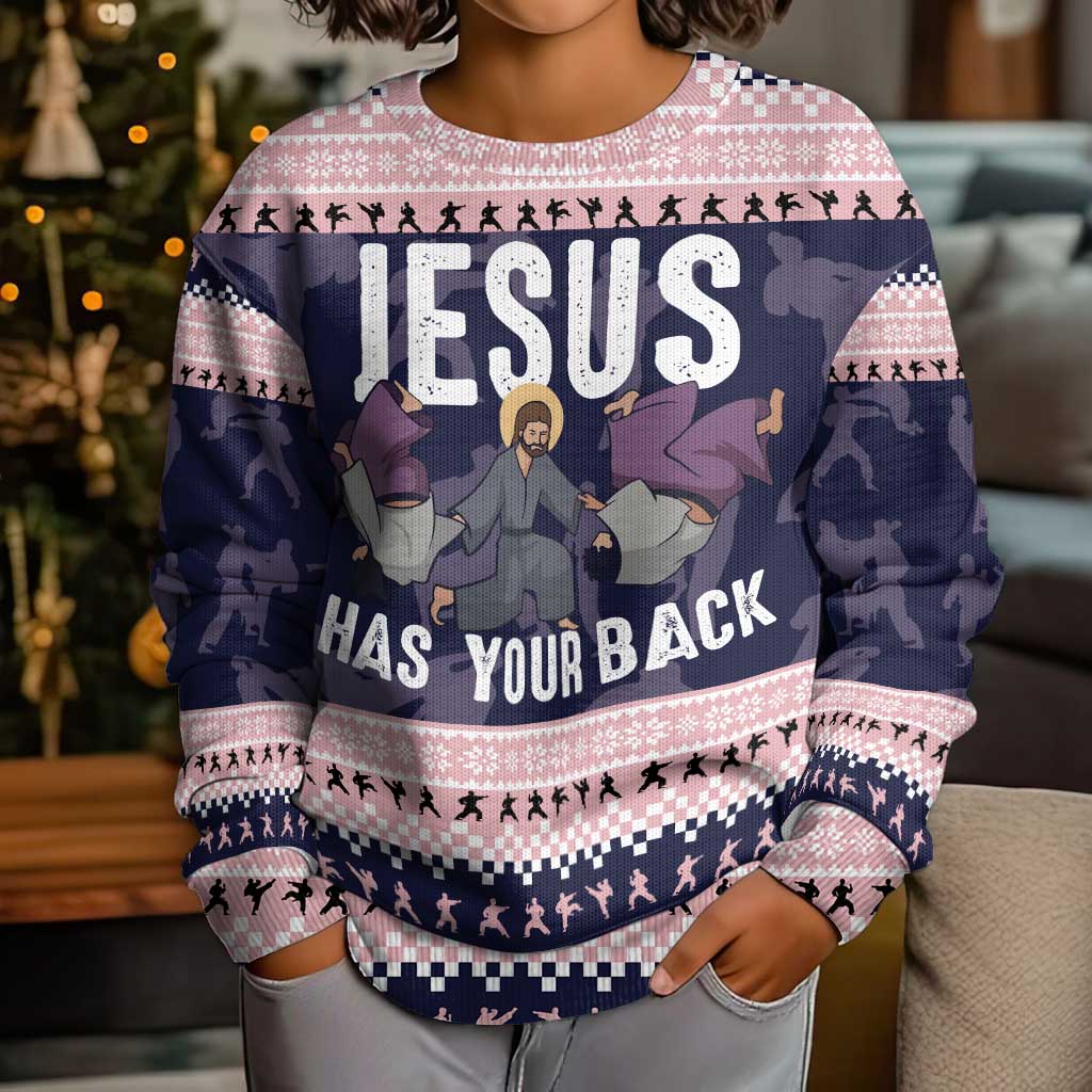 Jesus Has Your Back Jiu Jitsu Christmas Kid Ugly Christmas Sweater Funny Xmas Holiday Patterns - Wonder Print Shop