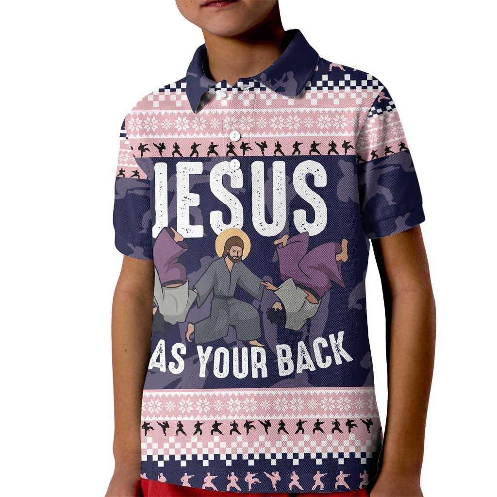 Jesus Has Your Back Jiu Jitsu Christmas Kid Polo Shirt Funny Xmas Holiday Patterns - Wonder Print Shop