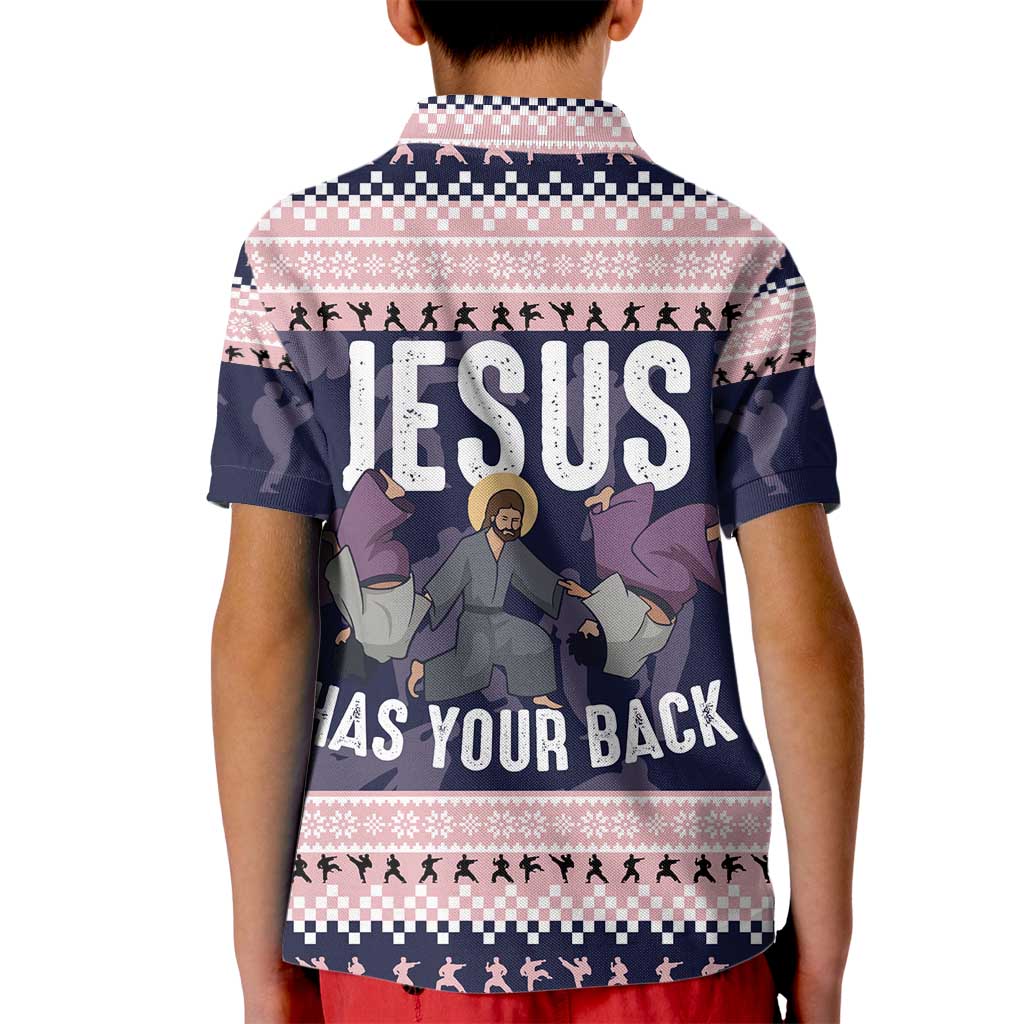 Jesus Has Your Back Jiu Jitsu Christmas Kid Polo Shirt Funny Xmas Holiday Patterns - Wonder Print Shop