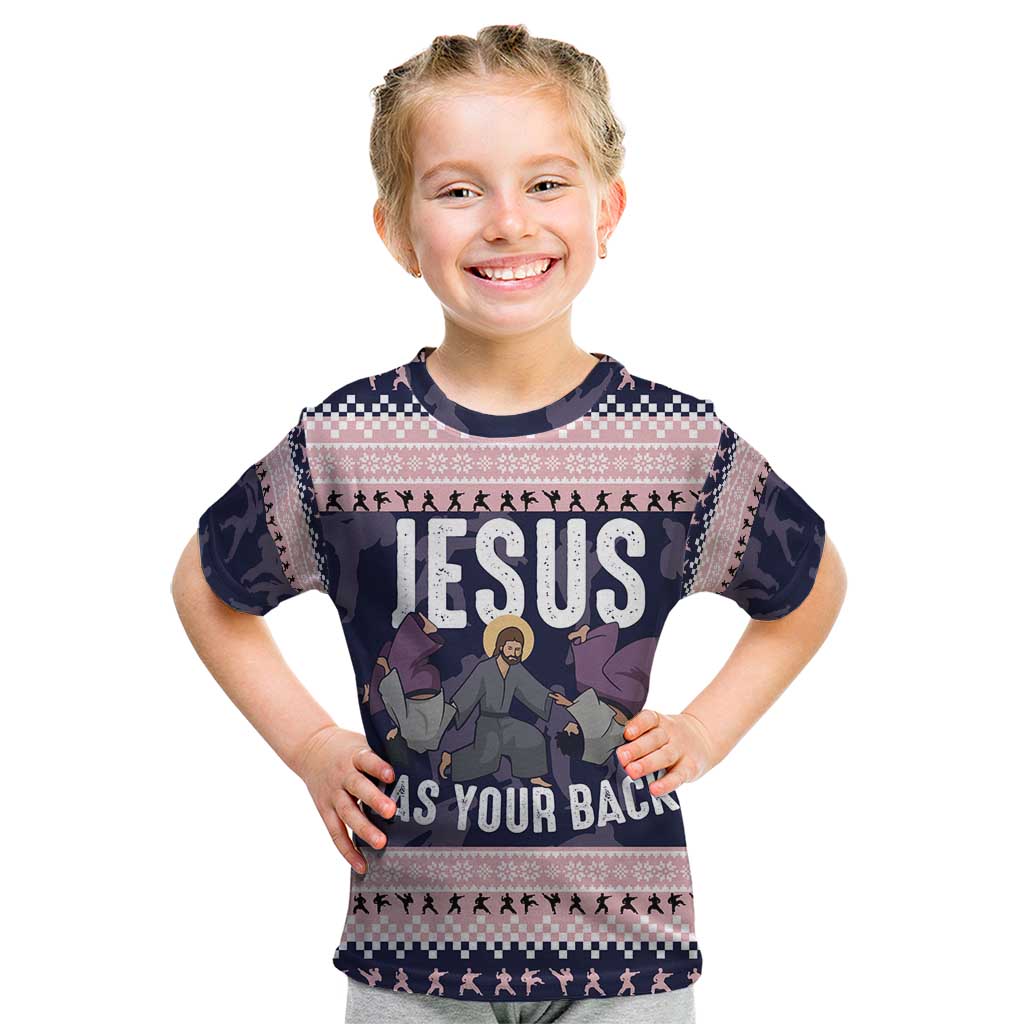 Jesus Has Your Back Jiu Jitsu Christmas Kid T Shirt Funny Xmas Holiday Patterns - Wonder Print Shop