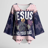 Jesus Has Your Back Jiu Jitsu Christmas Kimono Sleeve Blouse Funny Xmas Holiday Patterns - Wonder Print Shop