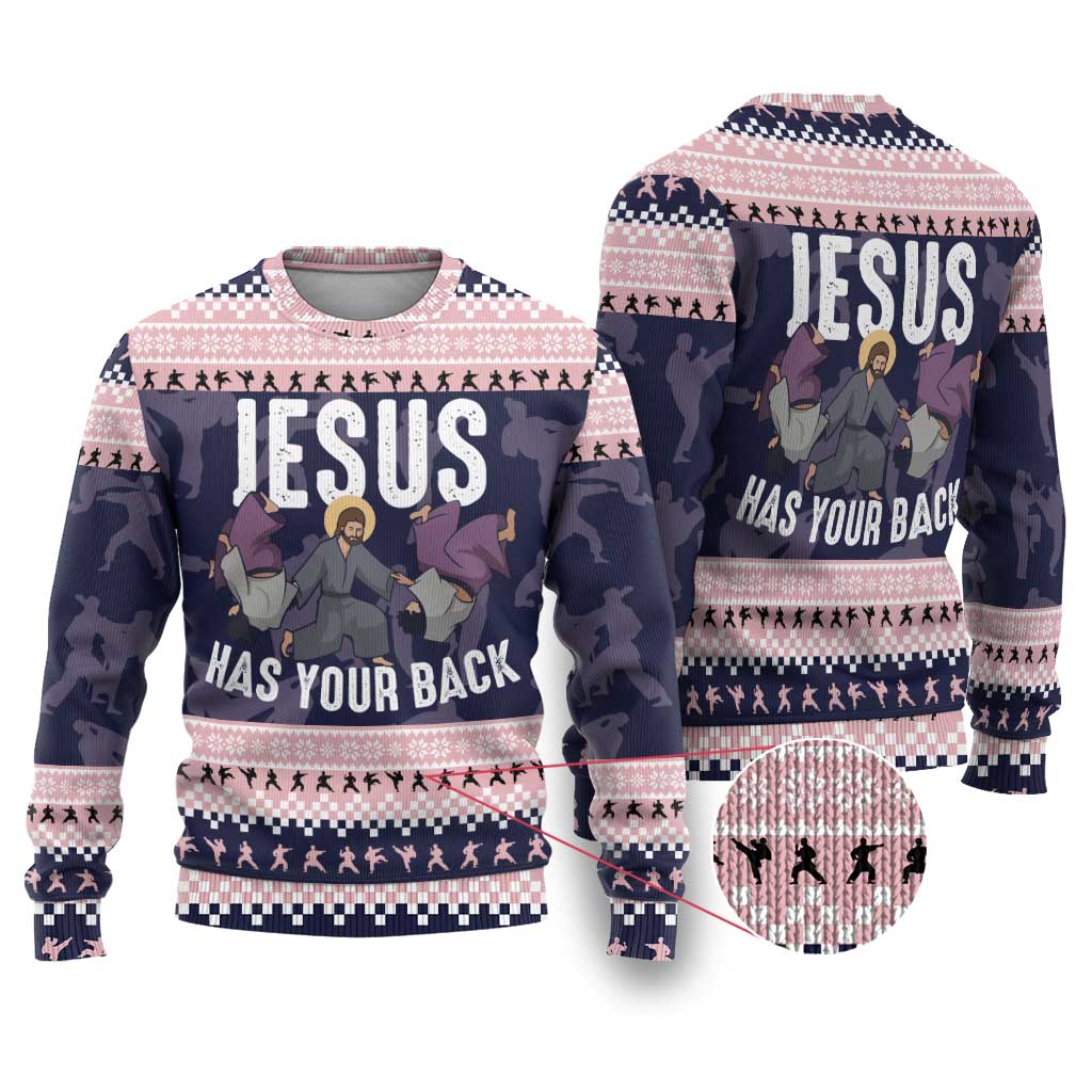 Jesus Has Your Back Jiu Jitsu Christmas Ugly Christmas Sweater Funny Xmas Holiday Patterns - Wonder Print Shop