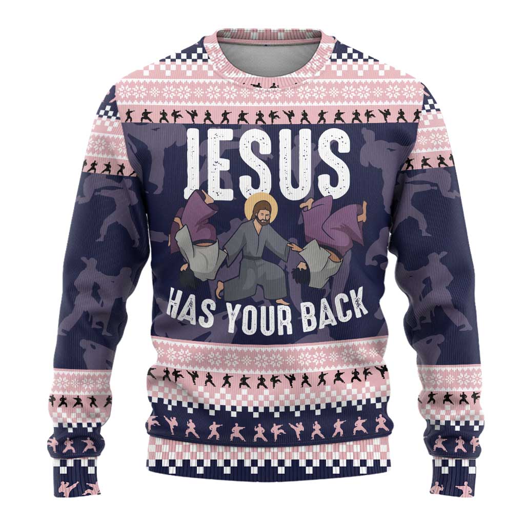 Jesus Has Your Back Jiu Jitsu Christmas Ugly Christmas Sweater Funny Xmas Holiday Patterns - Wonder Print Shop