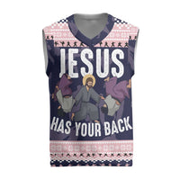 Jesus Has Your Back Jiu Jitsu Christmas Knitted V-Neck Vest Funny Xmas Holiday Patterns - Wonder Print Shop