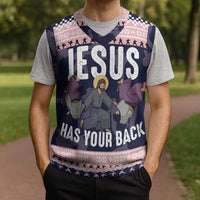 Jesus Has Your Back Jiu Jitsu Christmas Knitted V-Neck Vest Funny Xmas Holiday Patterns - Wonder Print Shop