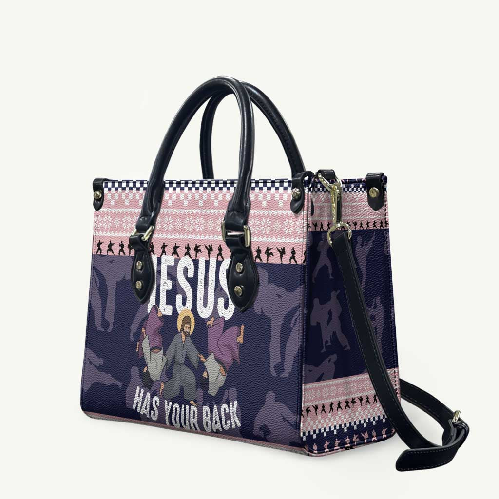 Jesus Has Your Back Jiu Jitsu Christmas Leather Bag Funny Xmas Holiday Patterns - Wonder Print Shop