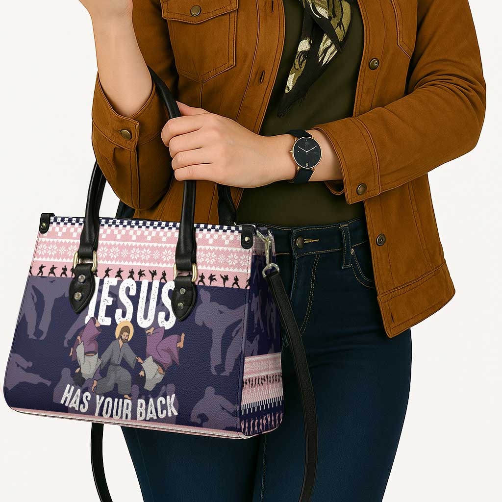Jesus Has Your Back Jiu Jitsu Christmas Leather Bag Funny Xmas Holiday Patterns - Wonder Print Shop