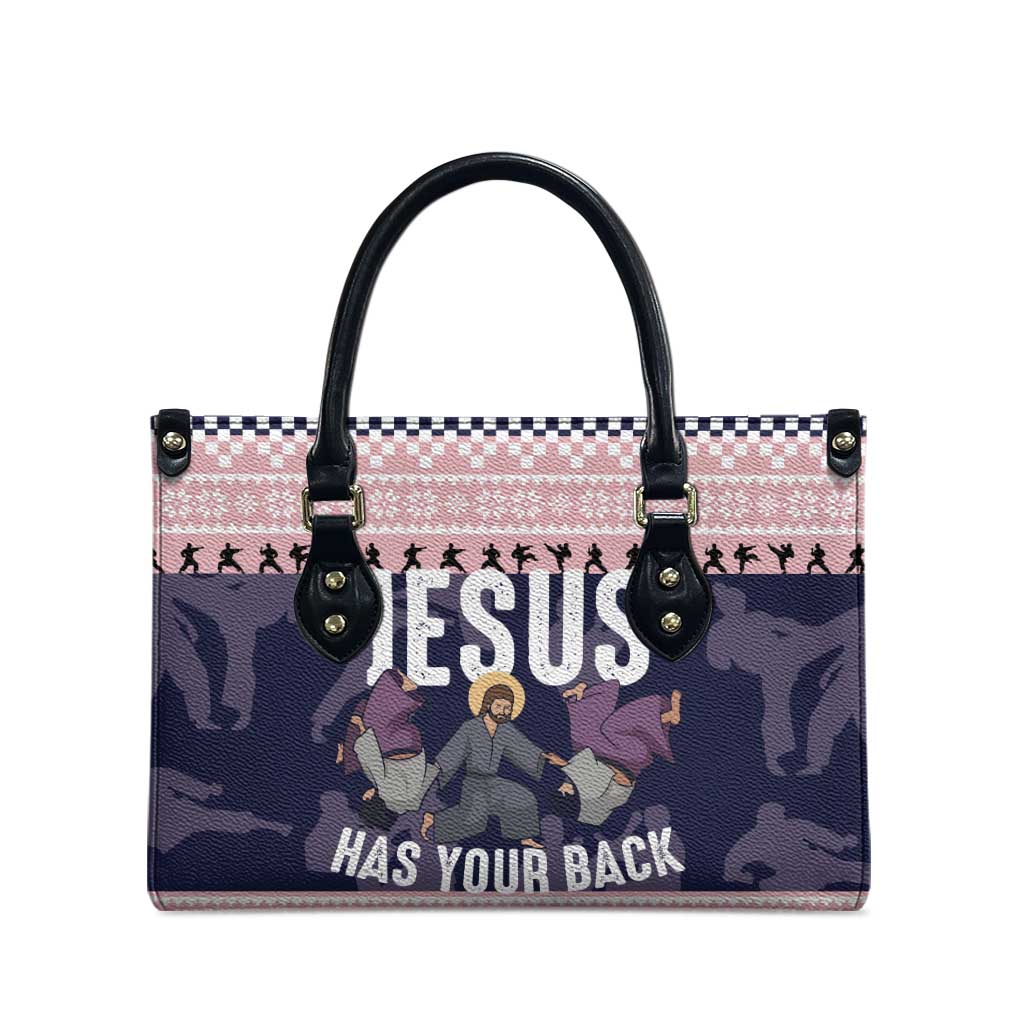 Jesus Has Your Back Jiu Jitsu Christmas Leather Bag Funny Xmas Holiday Patterns - Wonder Print Shop