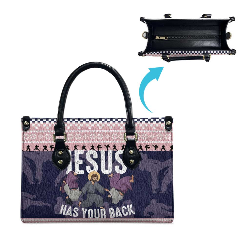 Jesus Has Your Back Jiu Jitsu Christmas Leather Bag Funny Xmas Holiday Patterns - Wonder Print Shop