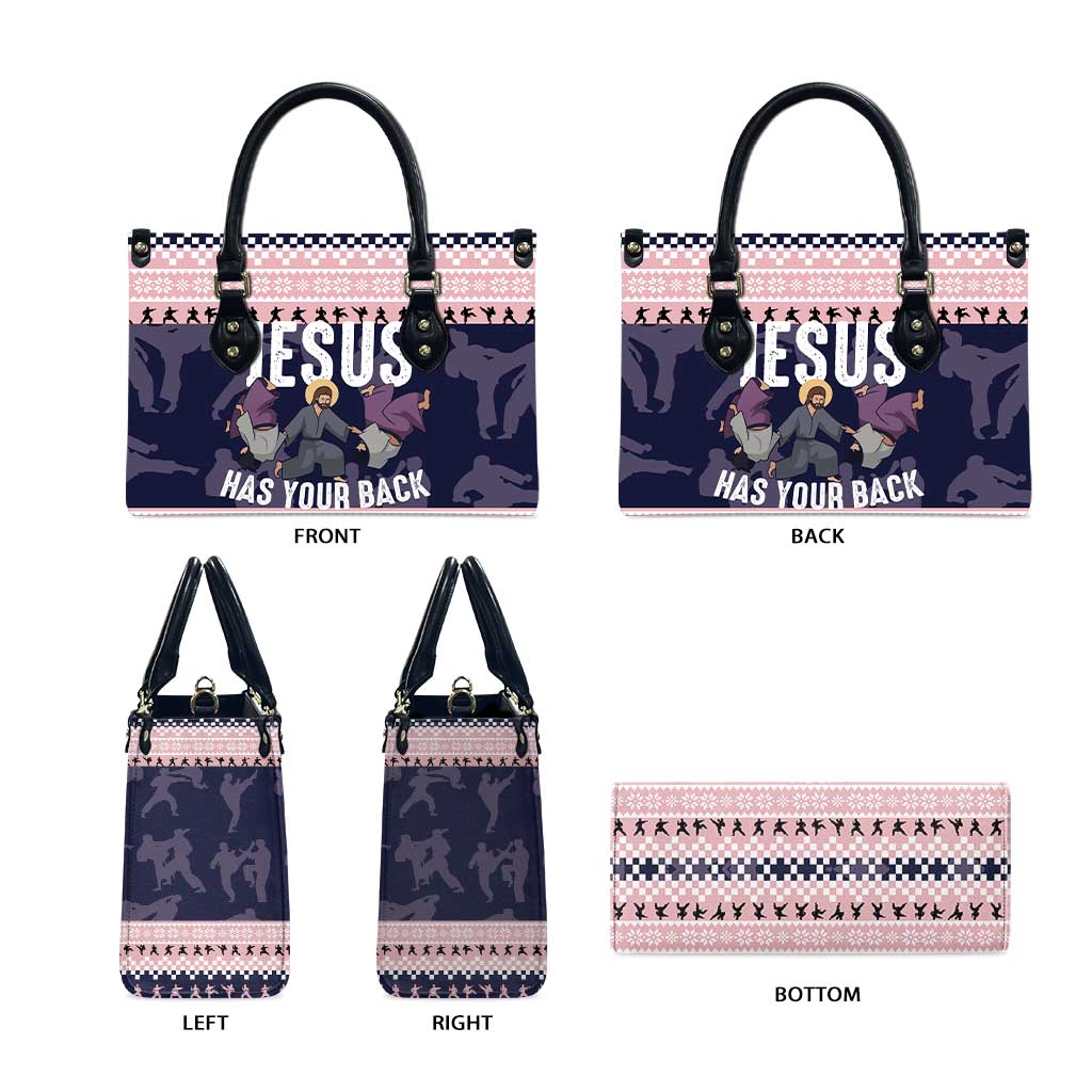 Jesus Has Your Back Jiu Jitsu Christmas Leather Bag Funny Xmas Holiday Patterns - Wonder Print Shop