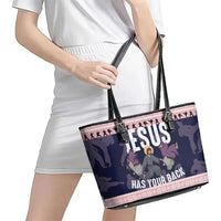 Jesus Has Your Back Jiu Jitsu Christmas Leather Tote Bag Funny Xmas Holiday Patterns - Wonder Print Shop