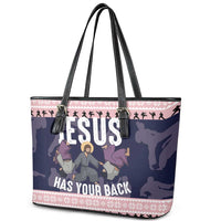 Jesus Has Your Back Jiu Jitsu Christmas Leather Tote Bag Funny Xmas Holiday Patterns - Wonder Print Shop
