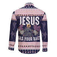 Jesus Has Your Back Jiu Jitsu Christmas Long Sleeve Button Shirt Funny Xmas Holiday Patterns - Wonder Print Shop