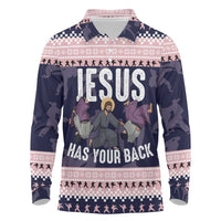 Jesus Has Your Back Jiu Jitsu Christmas Long Sleeve Polo Shirt Funny Xmas Holiday Patterns - Wonder Print Shop