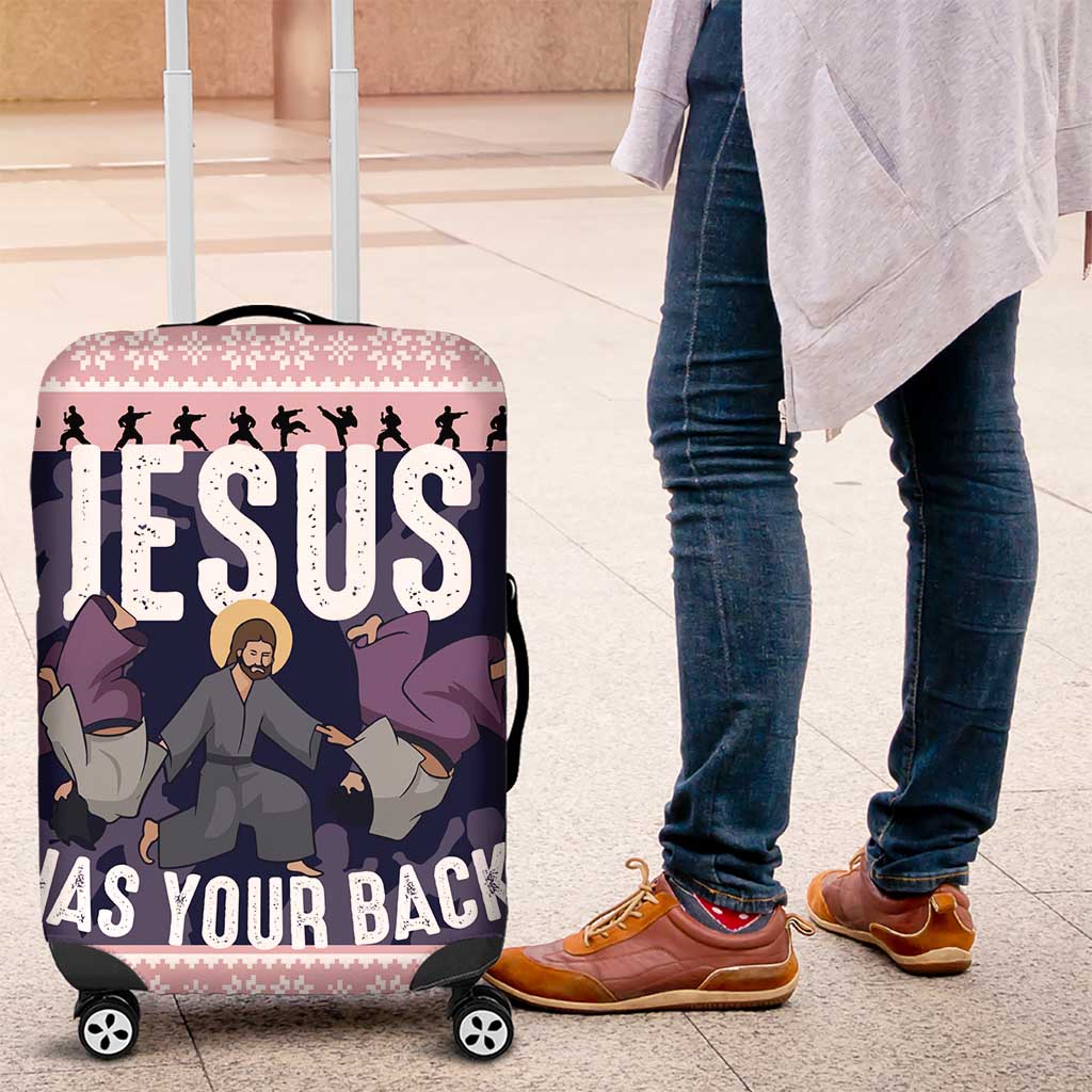 Jesus Has Your Back Jiu Jitsu Christmas Luggage Cover Funny Xmas Holiday Patterns - Wonder Print Shop