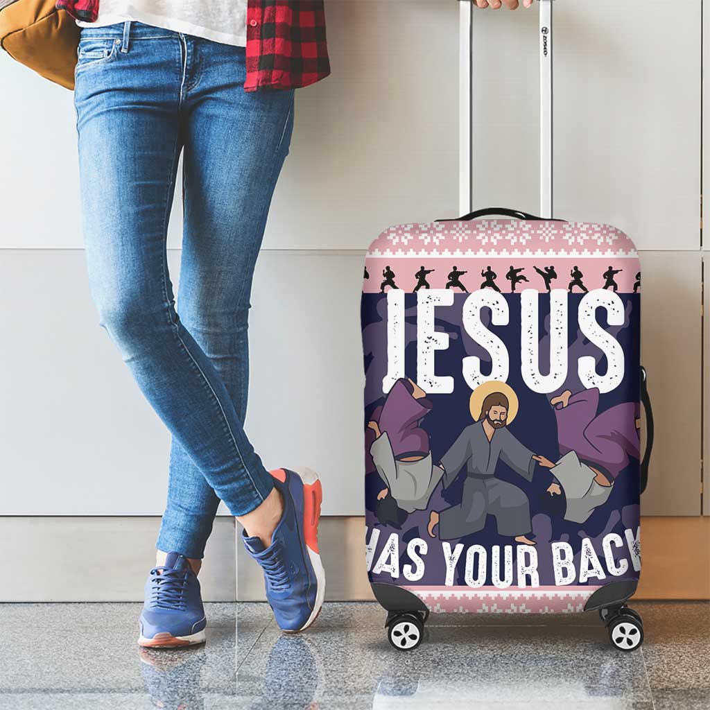 Jesus Has Your Back Jiu Jitsu Christmas Luggage Cover Funny Xmas Holiday Patterns - Wonder Print Shop