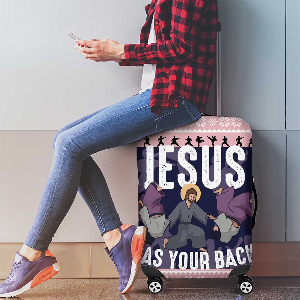 Jesus Has Your Back Jiu Jitsu Christmas Luggage Cover Funny Xmas Holiday Patterns - Wonder Print Shop