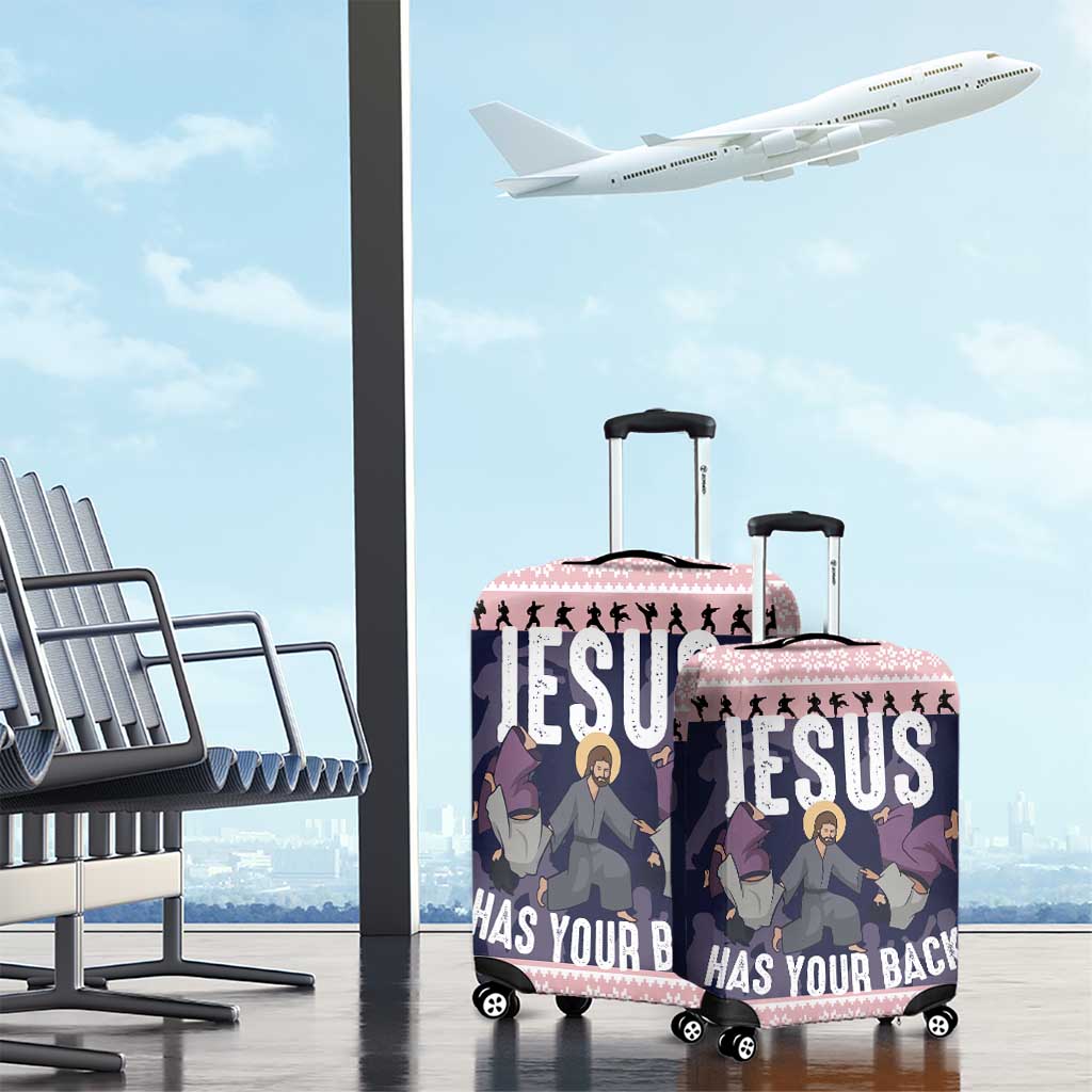 Jesus Has Your Back Jiu Jitsu Christmas Luggage Cover Funny Xmas Holiday Patterns - Wonder Print Shop